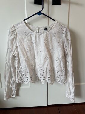 American Eagle Outfitters Cropped White Eyelet Peplum Blouse